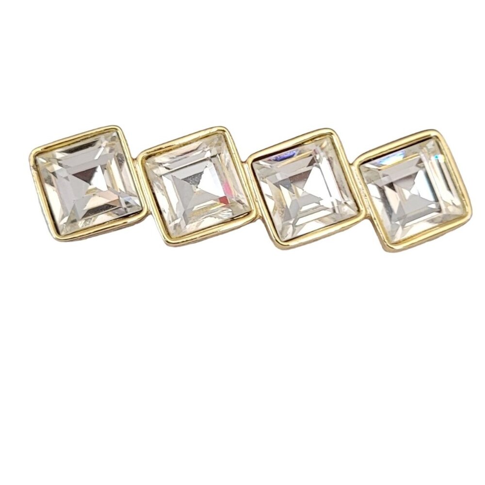 Gold Tone Clear Rhinestone Bar Brooch Pin, M405